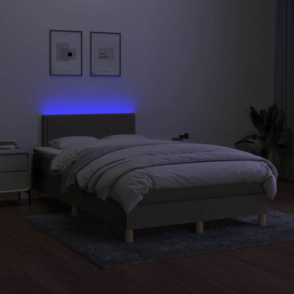 Sommier à lattes de lit avec matelas LED Taupe 120x200 cm Tissu