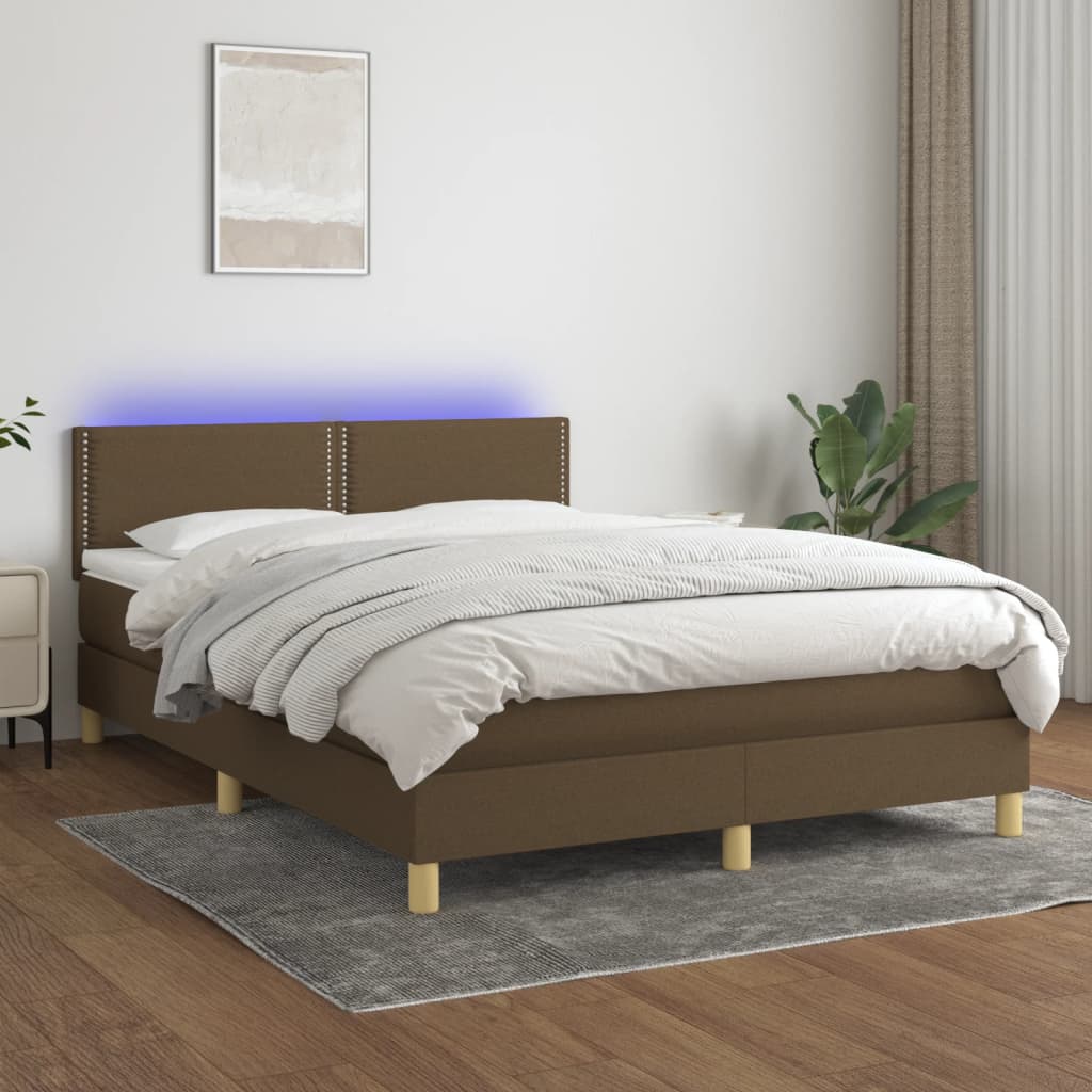 Sommier à lattes de lit matelas et LED Marron foncé 140x200 cm