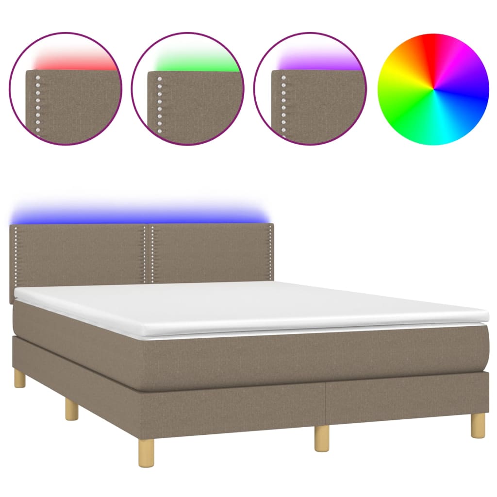 Sommier à lattes de lit avec matelas LED Taupe 140x200 cm Tissu