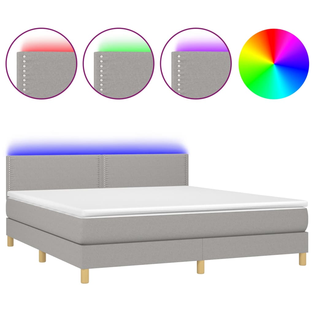 Sommier à lattes de lit matelas LED Gris clair 160x200 cm Tissu