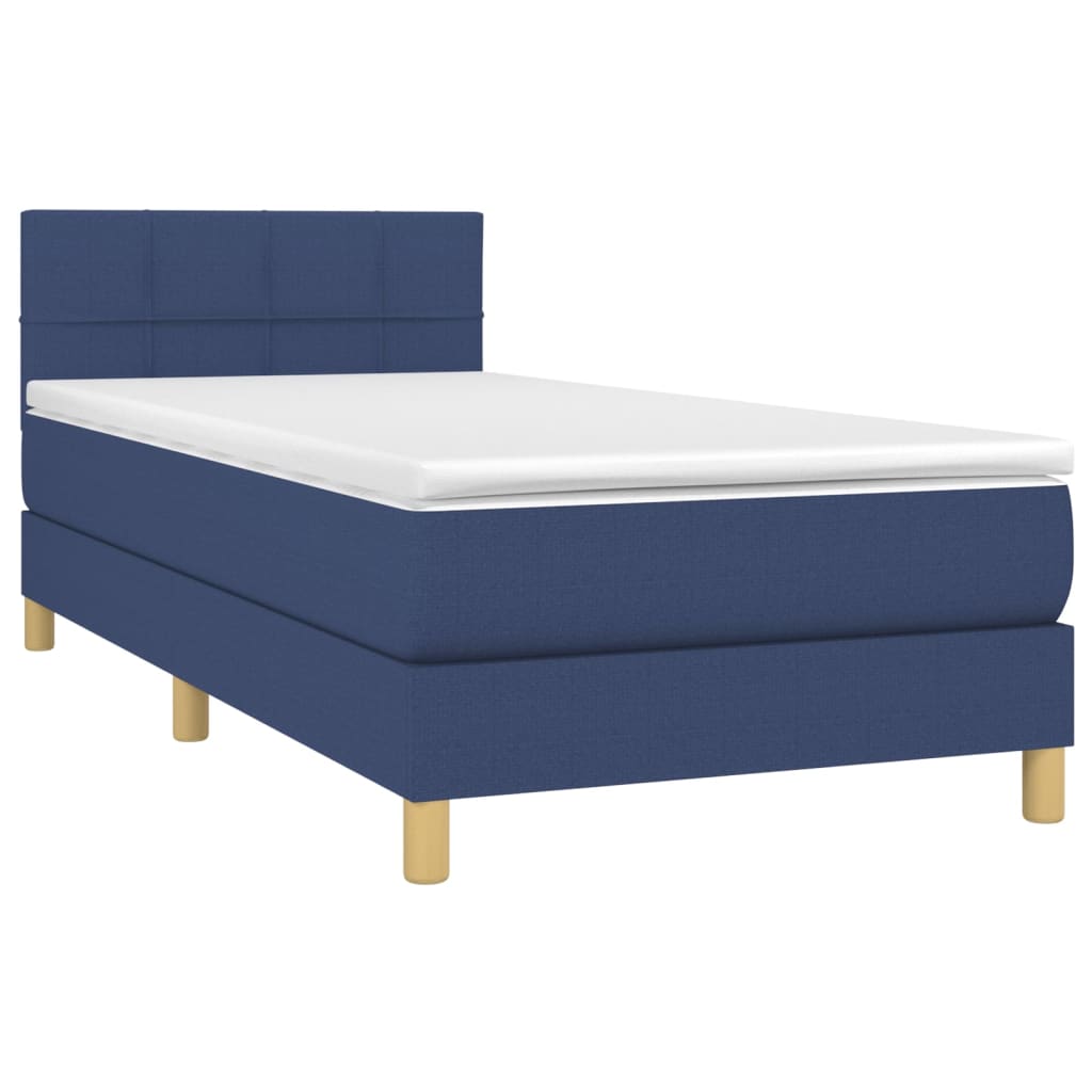 Sommier à lattes de lit avec matelas et LED Bleu 90x190cm Tissu