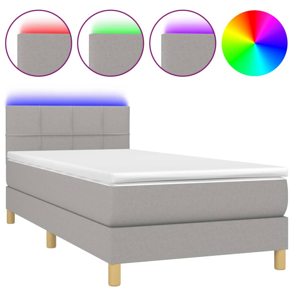 Sommier à lattes de lit matelas LED Gris clair 100x200 cm Tissu