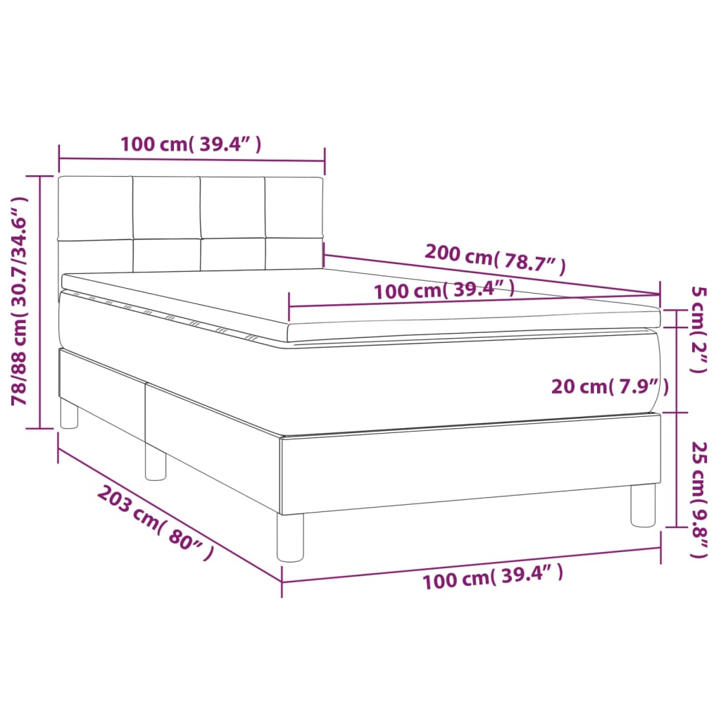 Sommier à lattes de lit avec matelas LED Taupe 100x200 cm Tissu