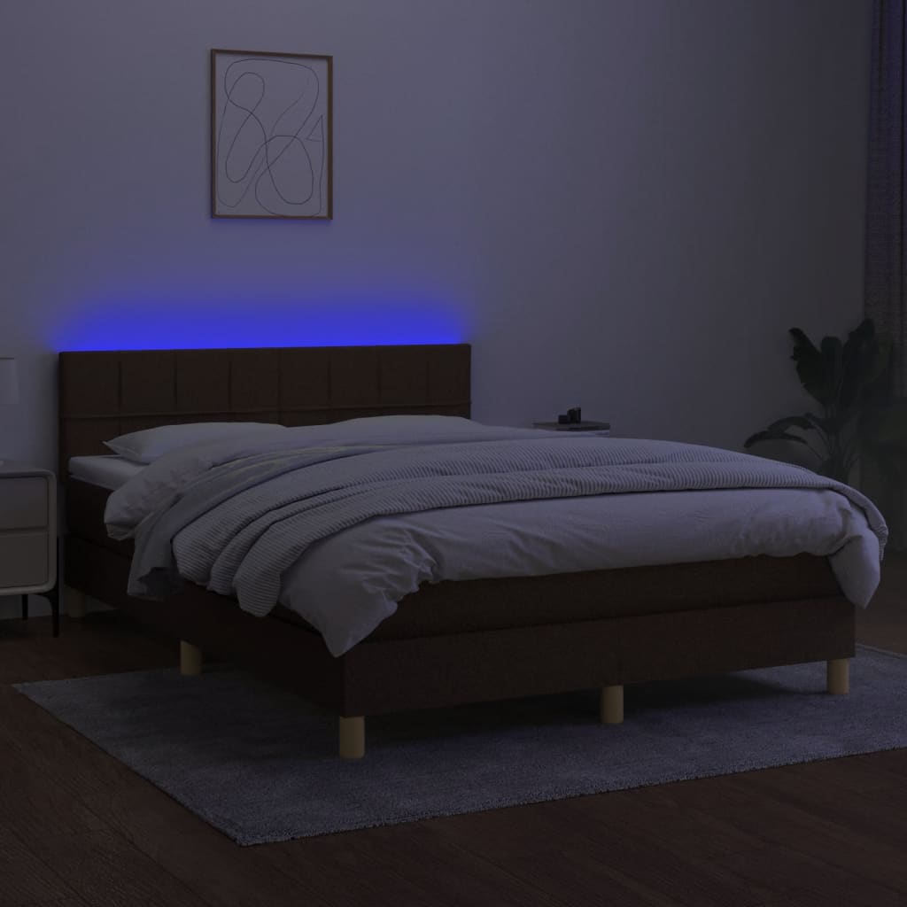 Sommier à lattes de lit matelas et LED Marron foncé 140x200 cm