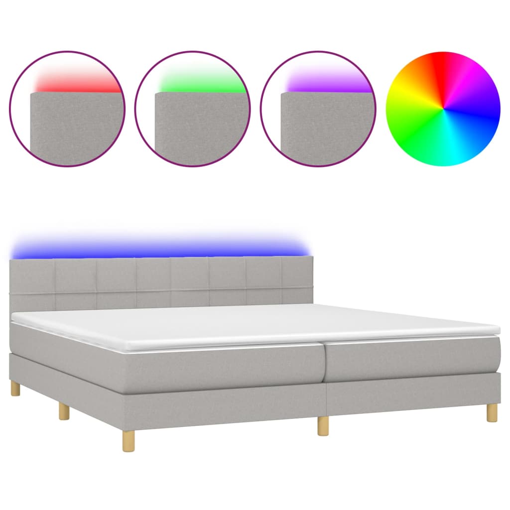 Sommier à lattes de lit matelas LED Gris clair 200x200 cm Tissu