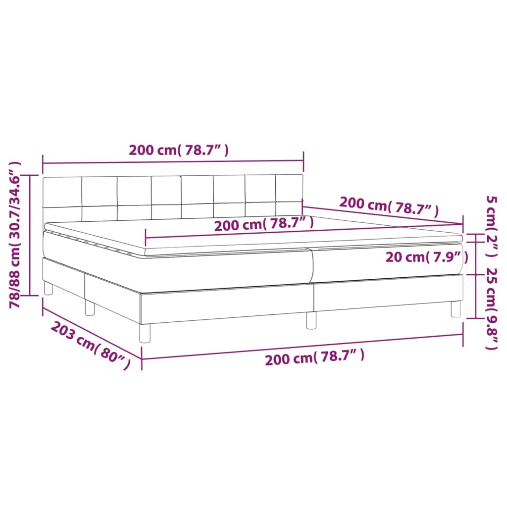 Sommier à lattes de lit et matelas et LED Noir 200x200 cm Tissu