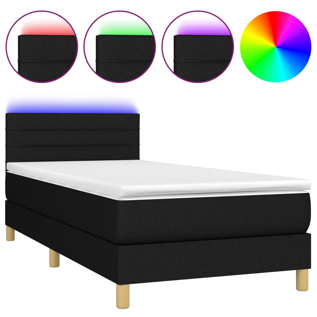 Sommier à lattes de lit avec matelas et LED Noir 80x200cm Tissu