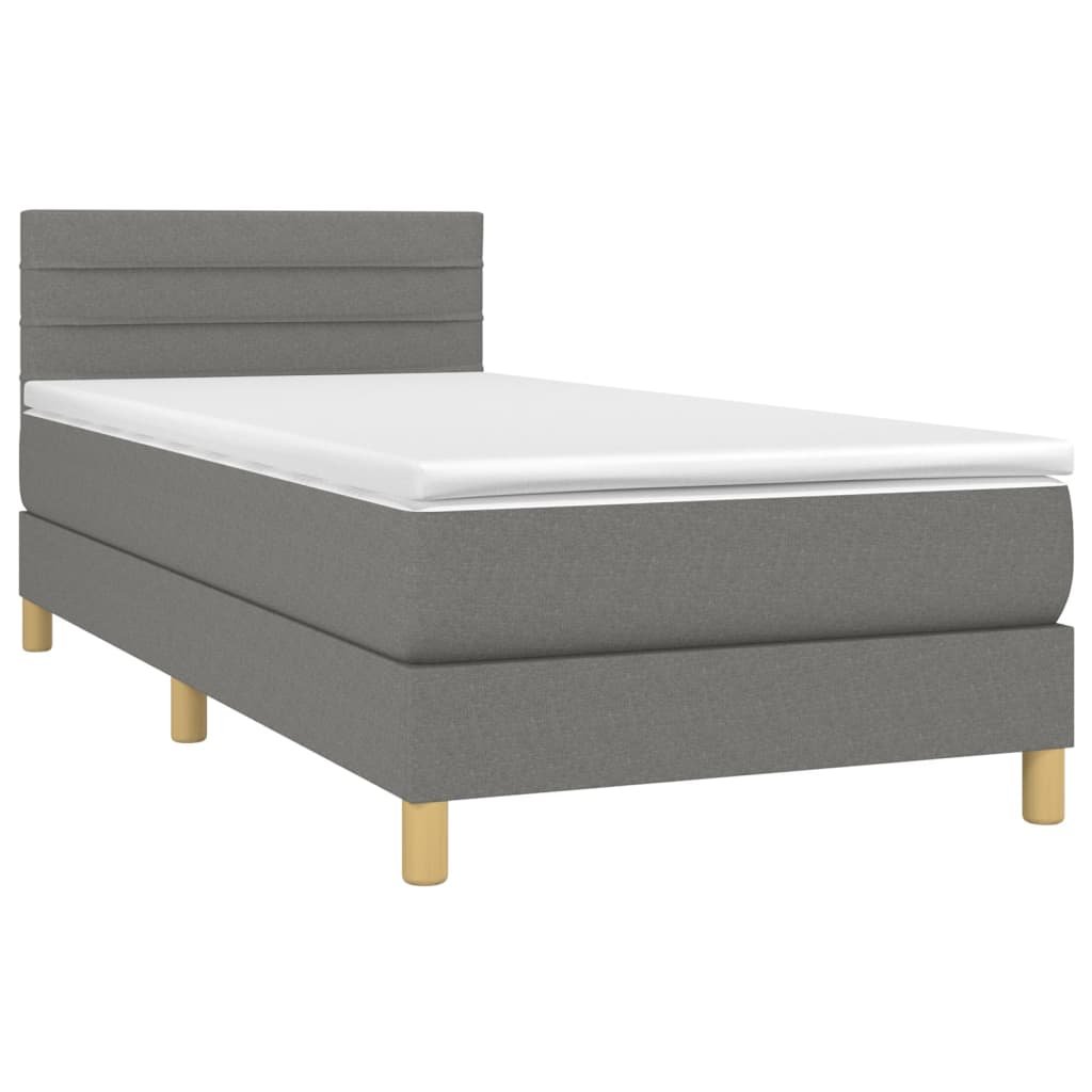 Sommier à lattes de lit avec matelas et LED Gris foncé 90x200cm