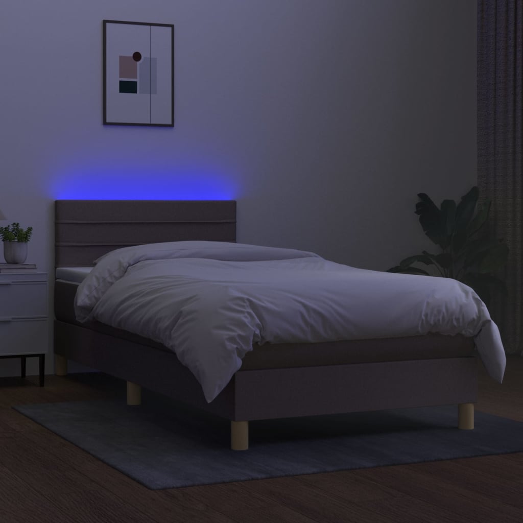 Sommier à lattes de lit avec matelas LED Taupe 100x200 cm Tissu