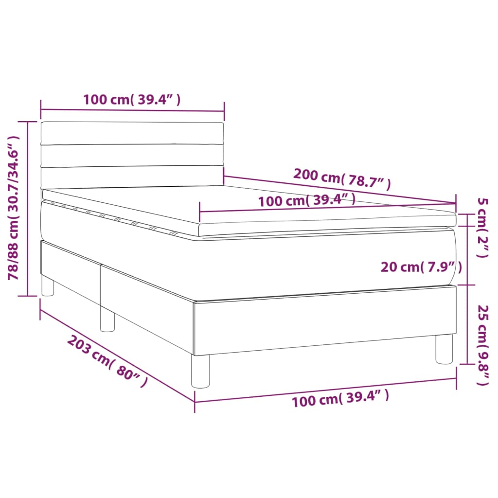 Sommier à lattes de lit avec matelas LED Taupe 100x200 cm Tissu