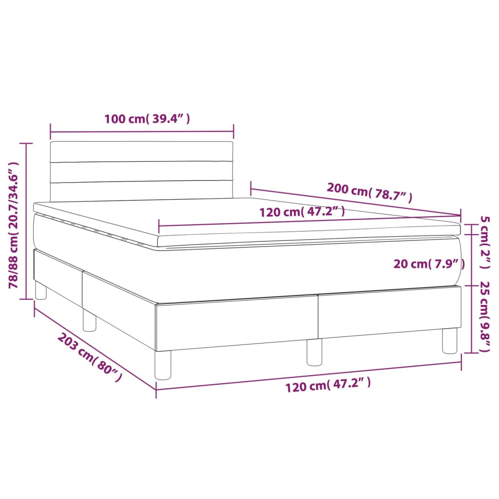 Sommier à lattes de lit matelas LED Gris clair 120x200 cm Tissu