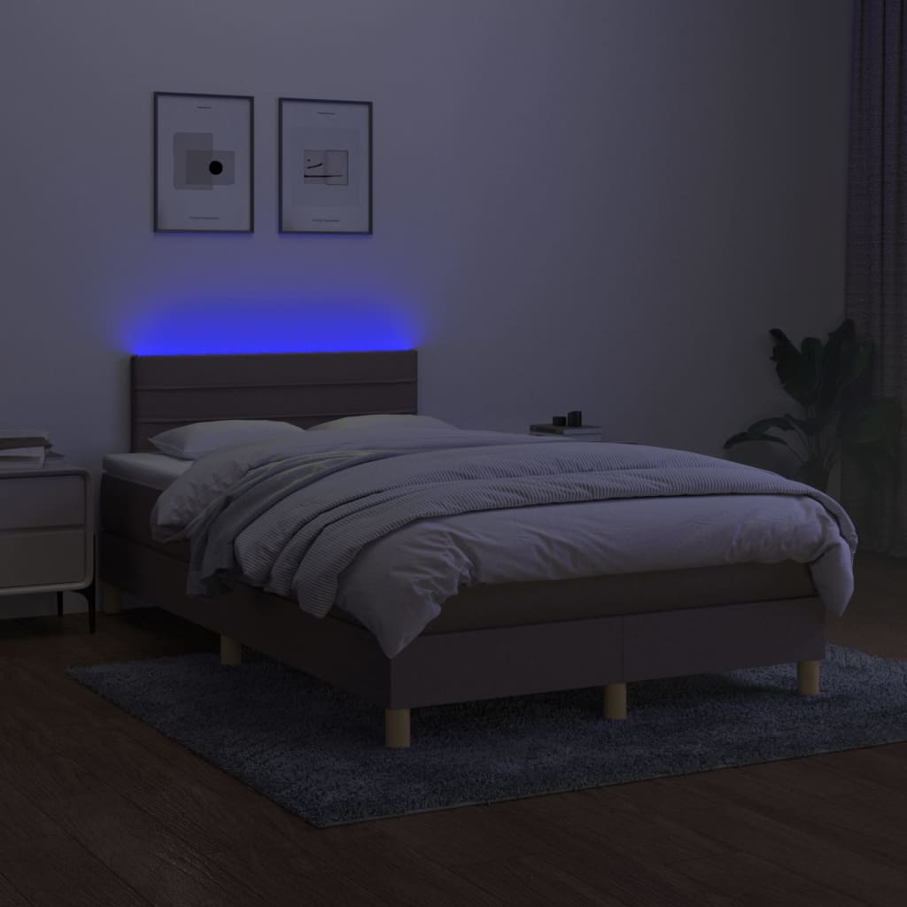 Sommier à lattes de lit avec matelas LED Taupe 120x200 cm Tissu