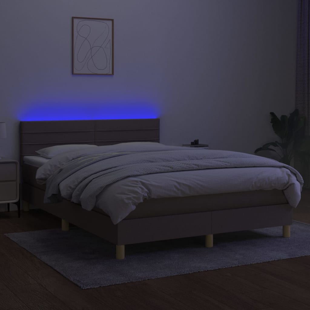 Sommier à lattes de lit avec matelas LED Taupe 140x200 cm Tissu