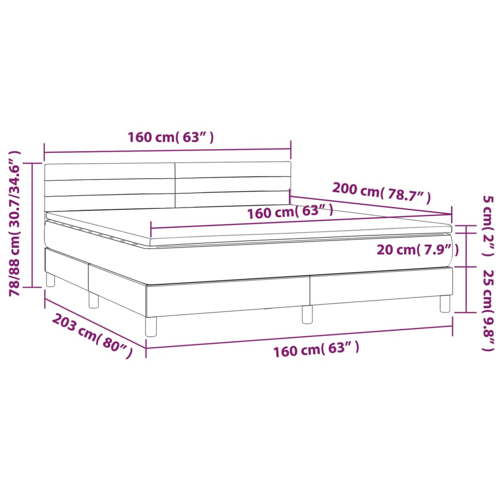 Sommier à lattes de lit matelas et LED Gris clair 160x200 cm