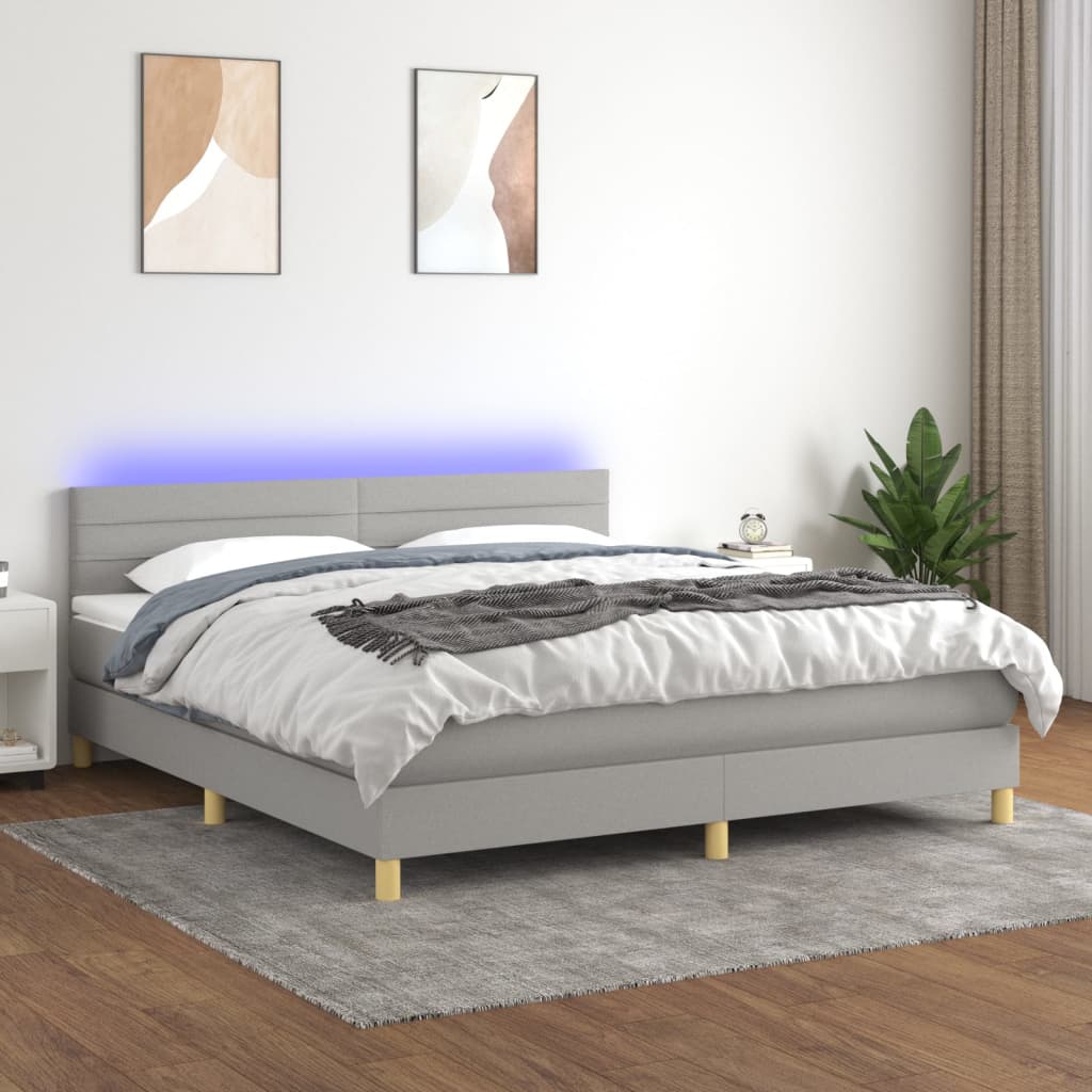 Sommier à lattes de lit matelas et LED Gris clair 160x200 cm