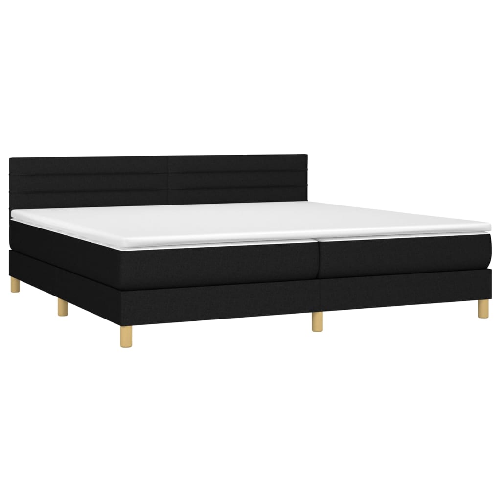 Sommier à lattes de lit et matelas et LED Noir 200x200 cm Tissu