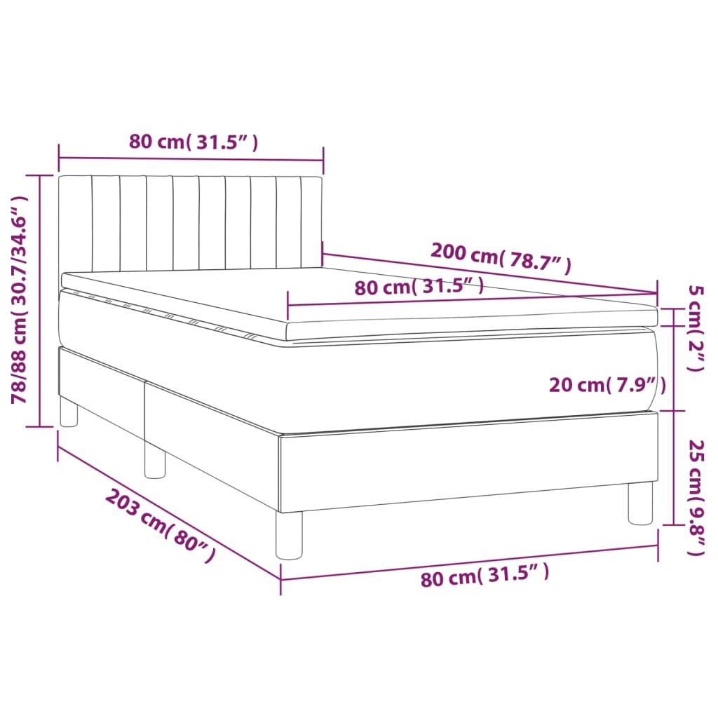 Sommier à lattes de lit avec matelas et LED Noir 80x200cm Tissu