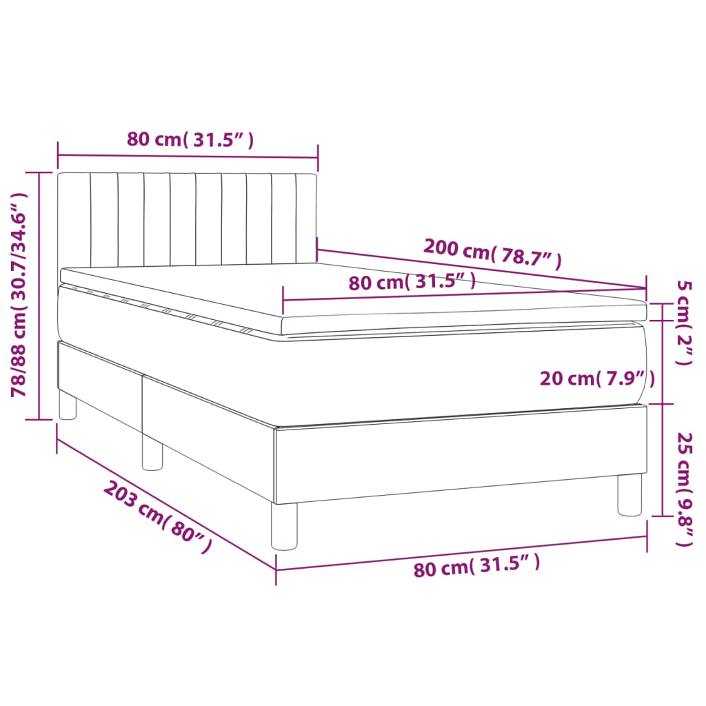 Sommier à lattes de lit et matelas et LED Marron foncé 80x200cm