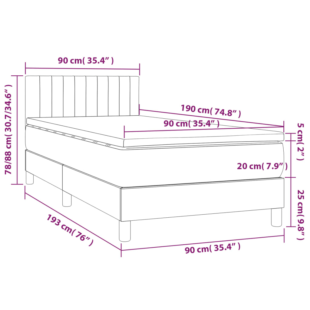 Sommier à lattes de lit avec matelas LED Taupe 90x190 cm Tissu