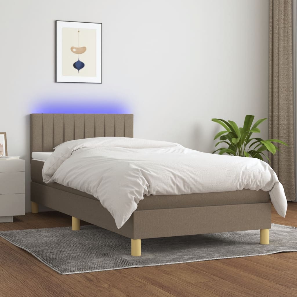 Sommier à lattes de lit avec matelas LED Taupe 90x190 cm Tissu