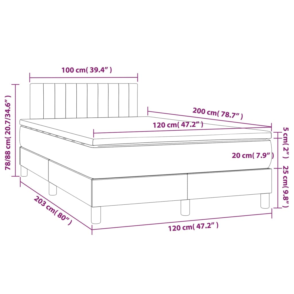 Sommier à lattes de lit matelas LED Gris clair 120x200 cm Tissu