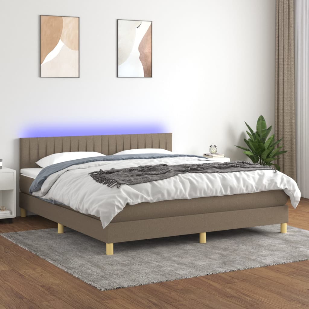 Sommier à lattes de lit avec matelas LED Taupe 160x200 cm Tissu