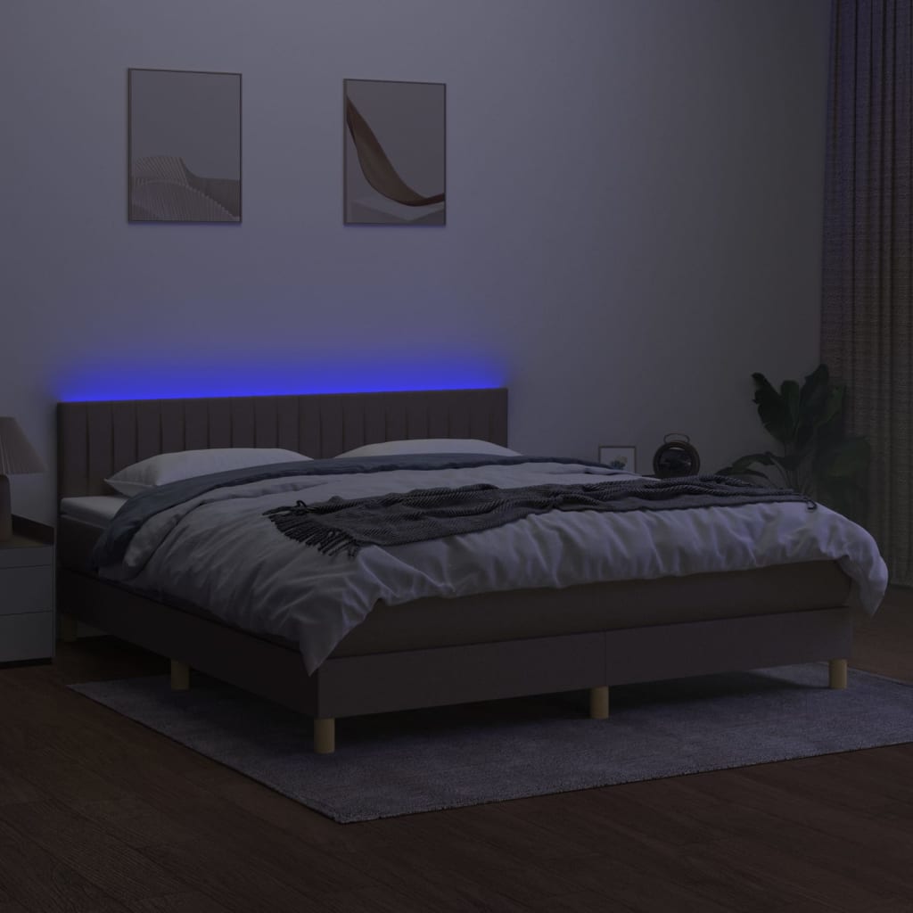 Sommier à lattes de lit avec matelas LED Taupe 180x200 cm Tissu