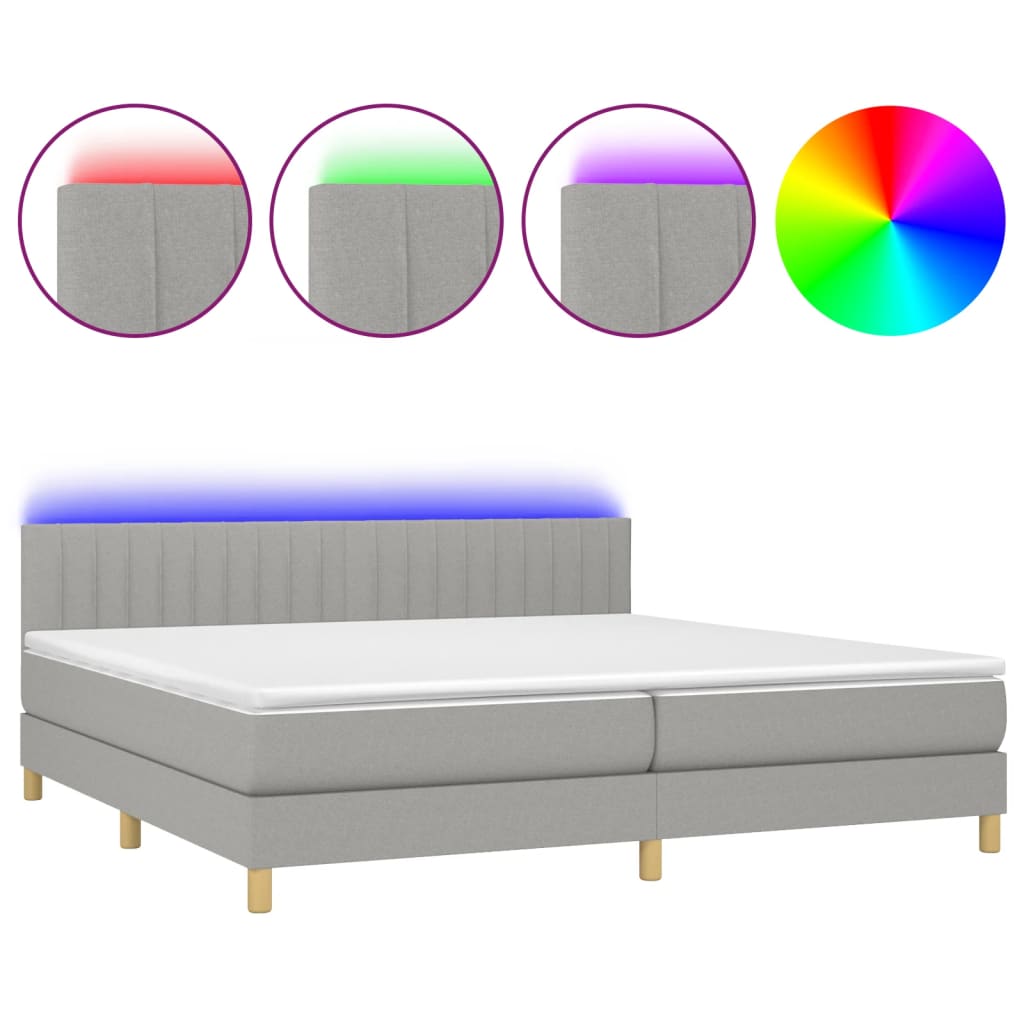 Sommier à lattes de lit matelas LED Gris clair 200x200 cm Tissu