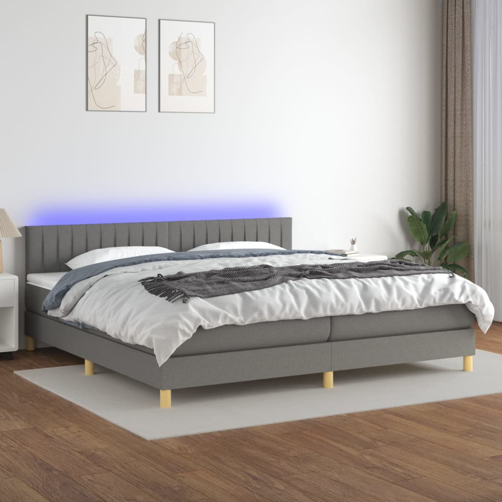 Sommier à lattes de lit et matelas et LED Gris foncé 200x200 cm