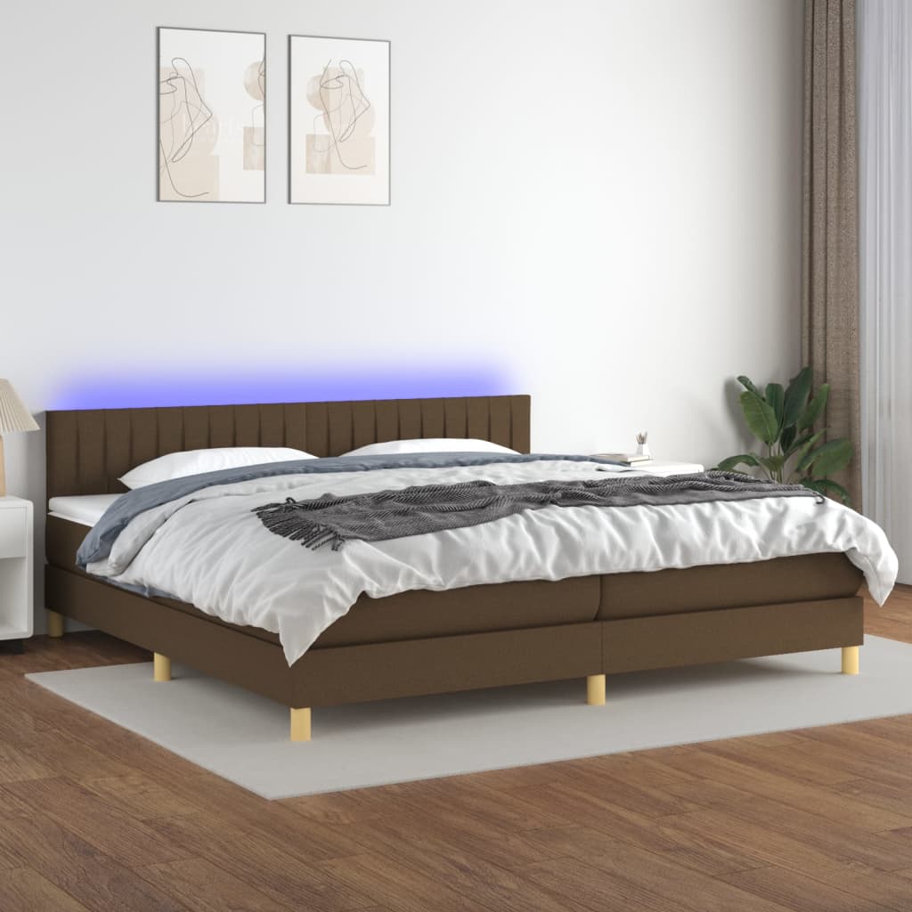 Sommier à lattes de lit matelas et LED Marron foncé 200x200 cm