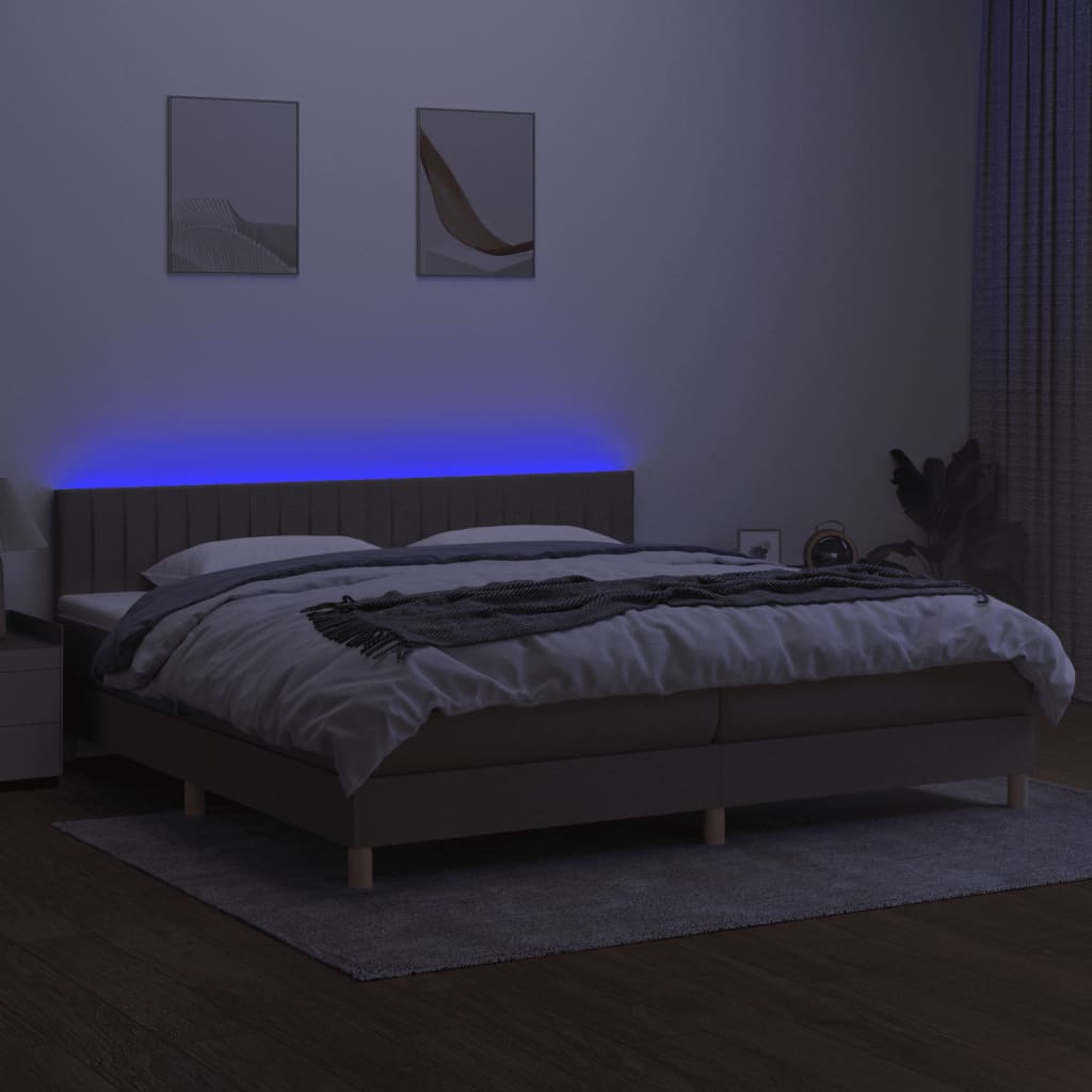 Sommier à lattes de lit et matelas et LED Taupe 200x200cm Tissu