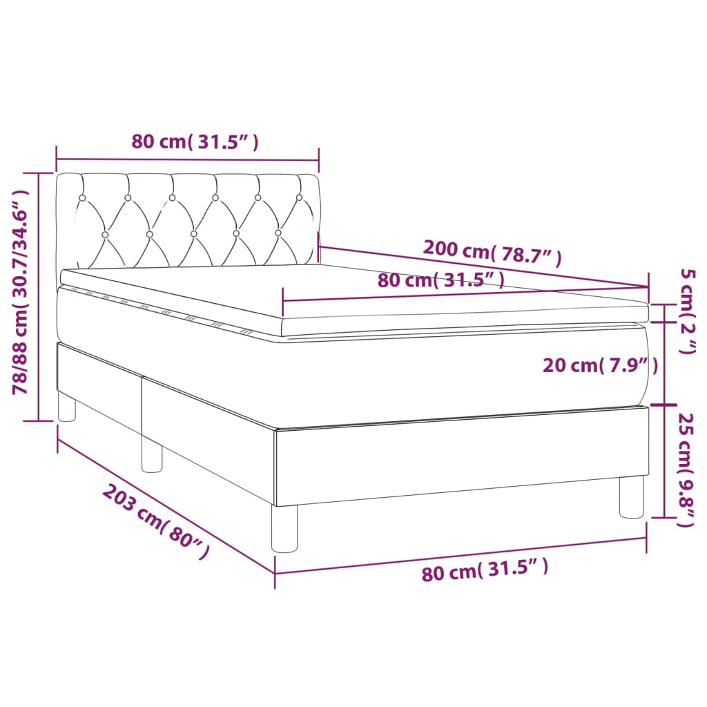 Sommier à lattes de lit avec matelas et LED Gris foncé 80x200cm