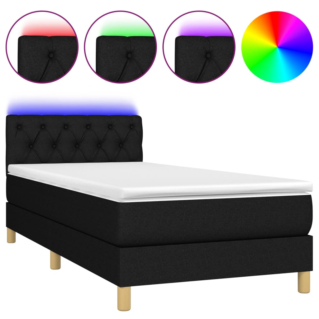 Sommier à lattes de lit avec matelas et LED Noir 80x200cm Tissu