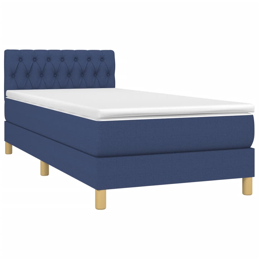 Sommier à lattes de lit avec matelas et LED Bleu 80x200cm Tissu