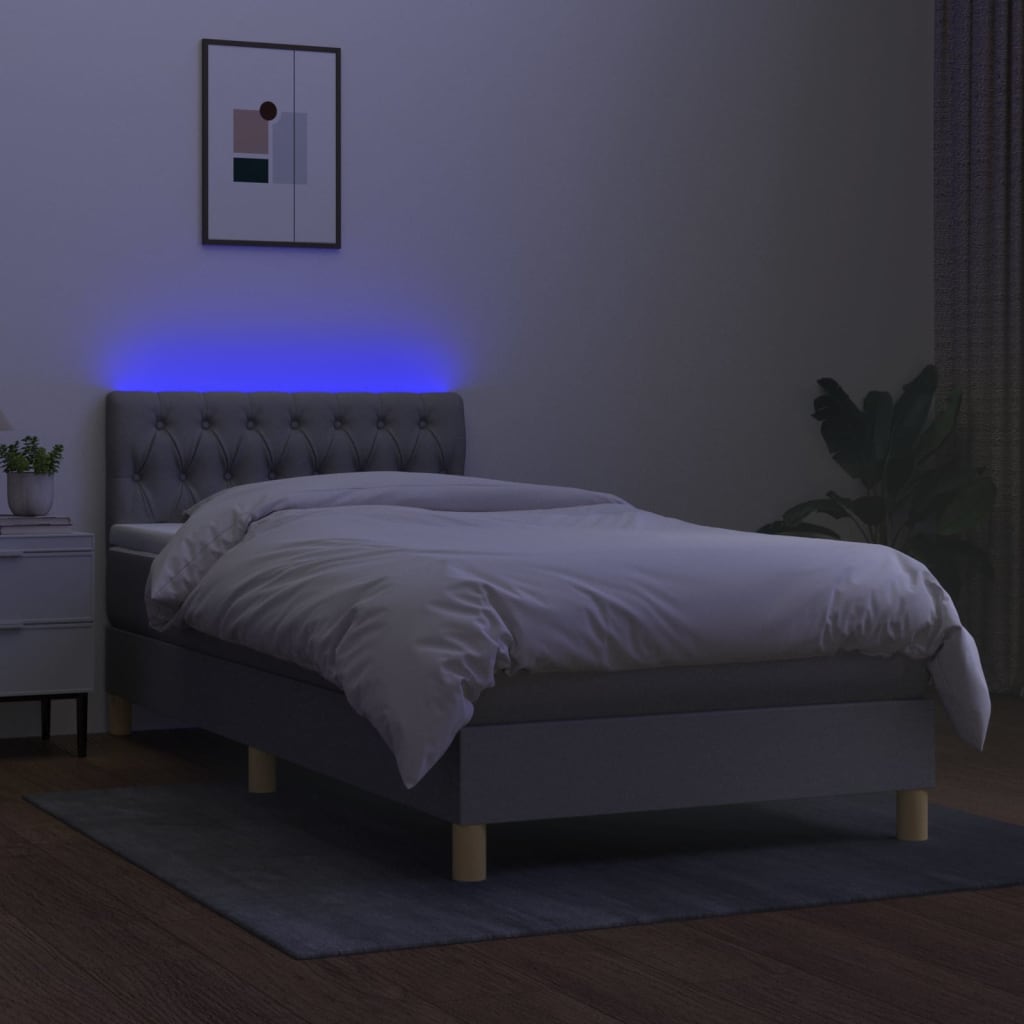 Sommier à lattes de lit avec matelas et LED Gris clair 90x190cm