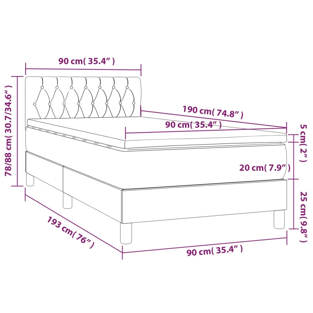 Sommier à lattes de lit avec matelas LED Taupe 90x190 cm Tissu