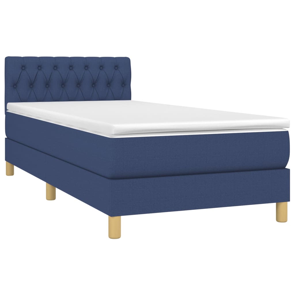 Sommier à lattes de lit avec matelas et LED Bleu 90x190cm Tissu