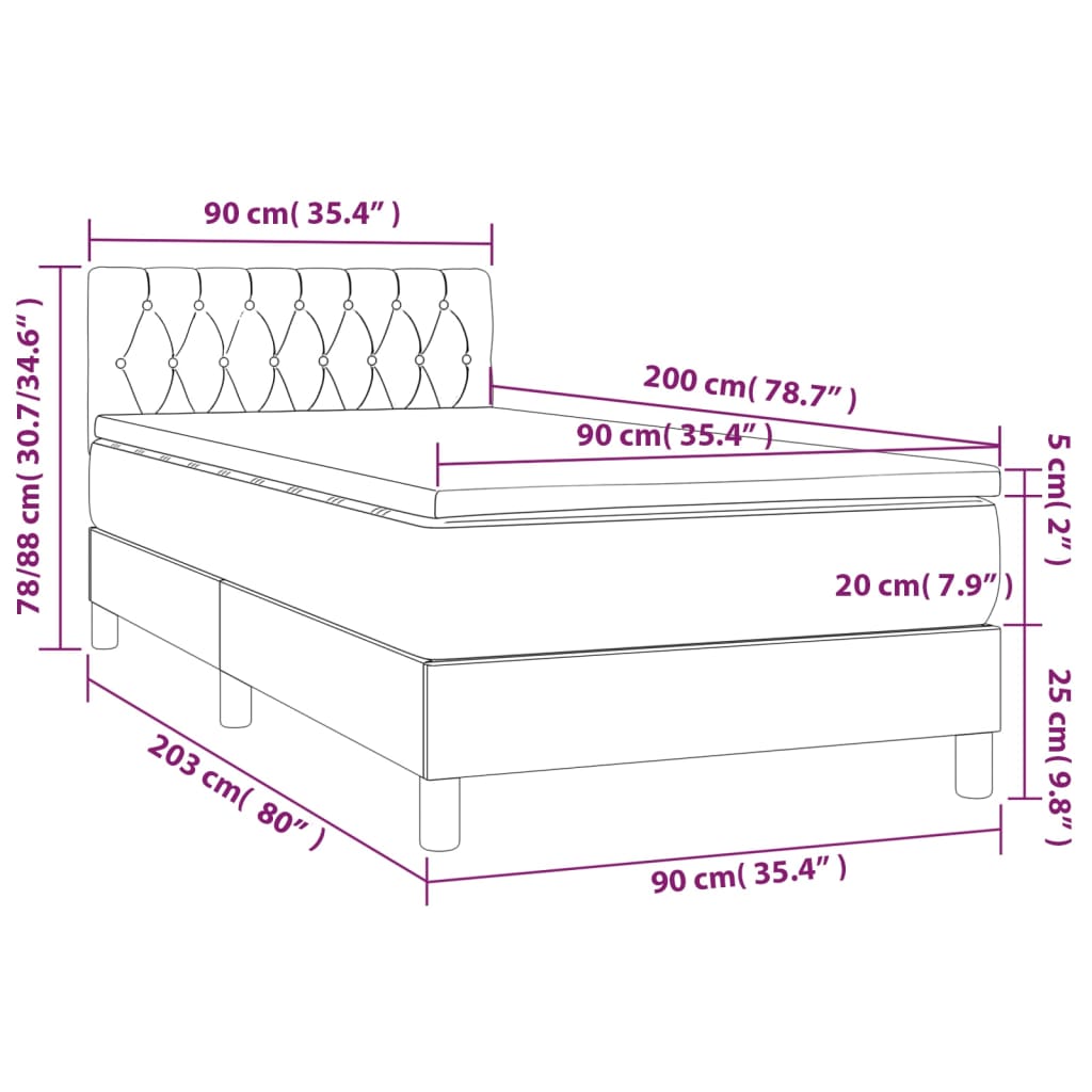 Sommier à lattes de lit avec matelas et LED Noir 90x200cm Tissu