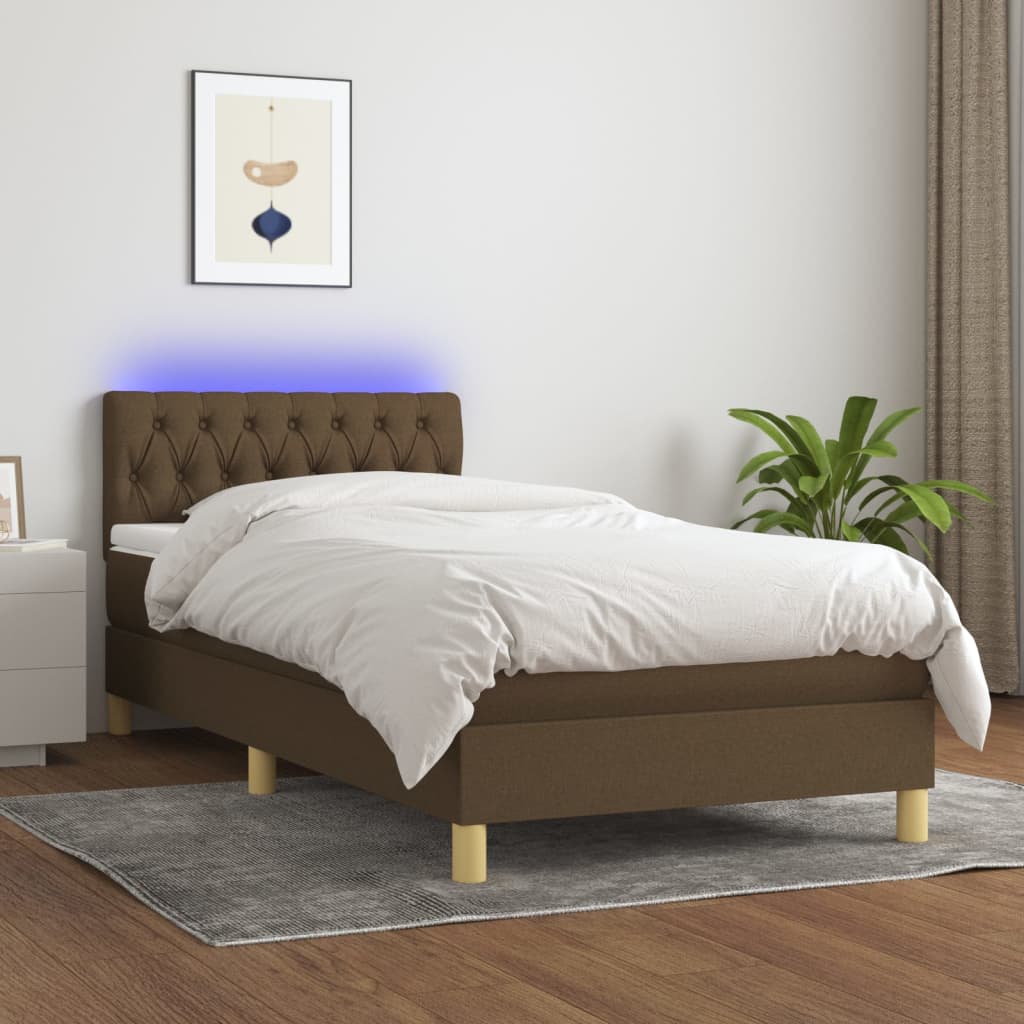 Sommier à lattes de lit et matelas et LED Marron foncé 90x200cm