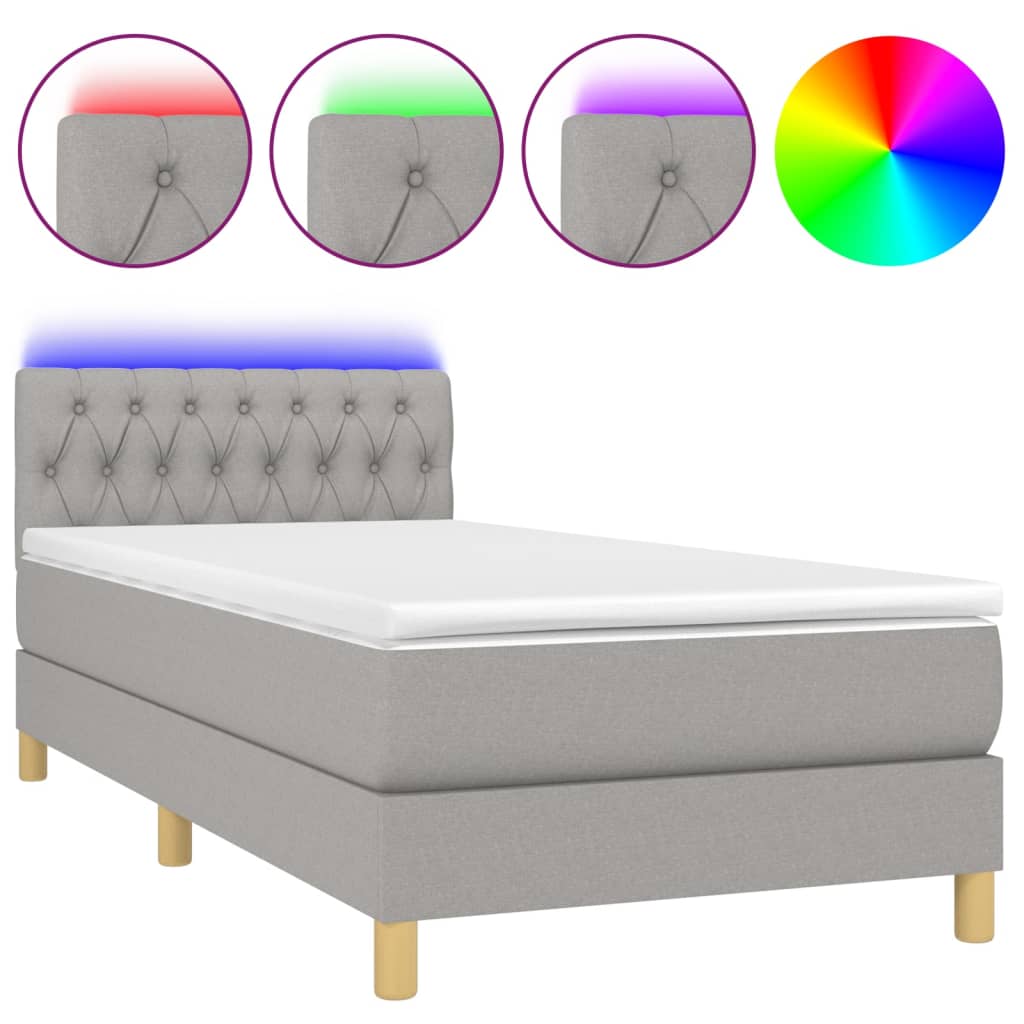 Sommier à lattes de lit matelas LED Gris clair 100x200 cm Tissu