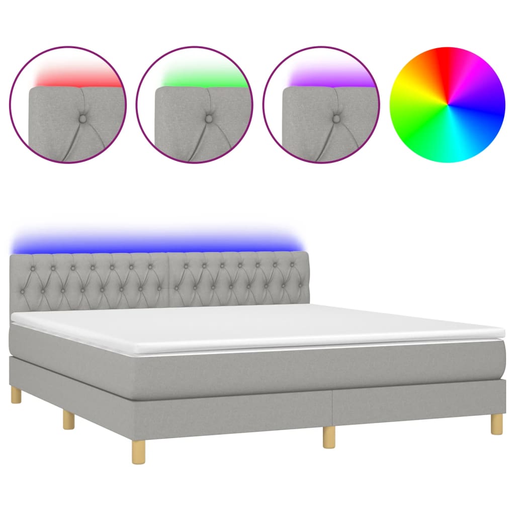 Sommier à lattes de lit matelas LED Gris clair 160x200 cm Tissu