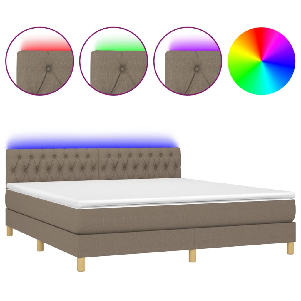 Sommier à lattes de lit avec matelas LED Taupe 180x200 cm Tissu