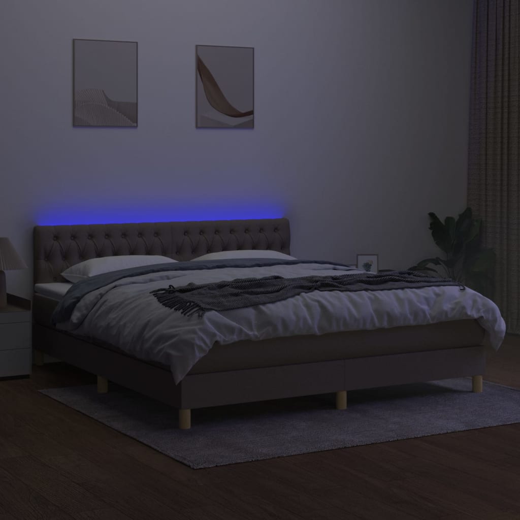 Sommier à lattes de lit avec matelas LED Taupe 180x200 cm Tissu