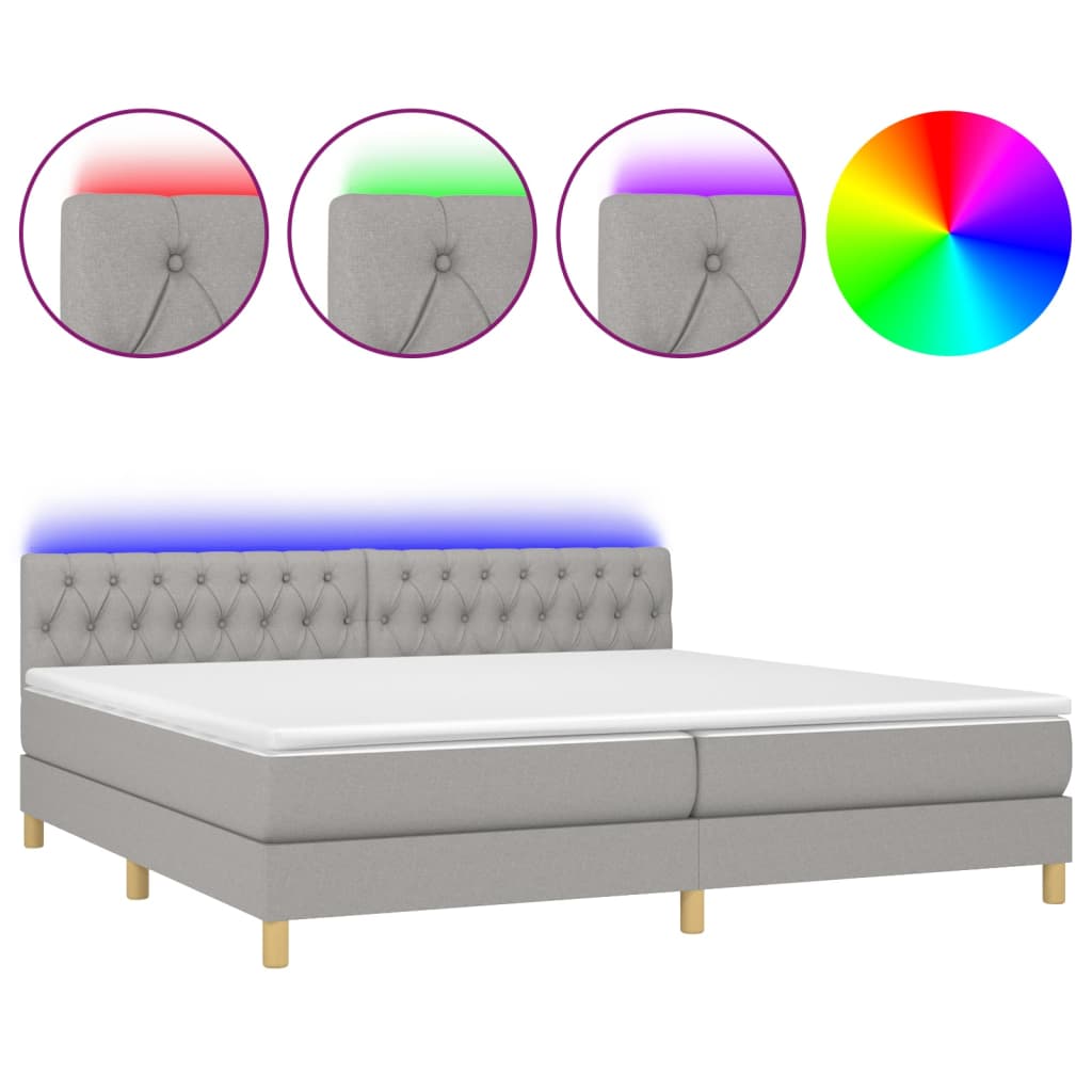 Sommier à lattes de lit matelas LED Gris clair 200x200 cm Tissu