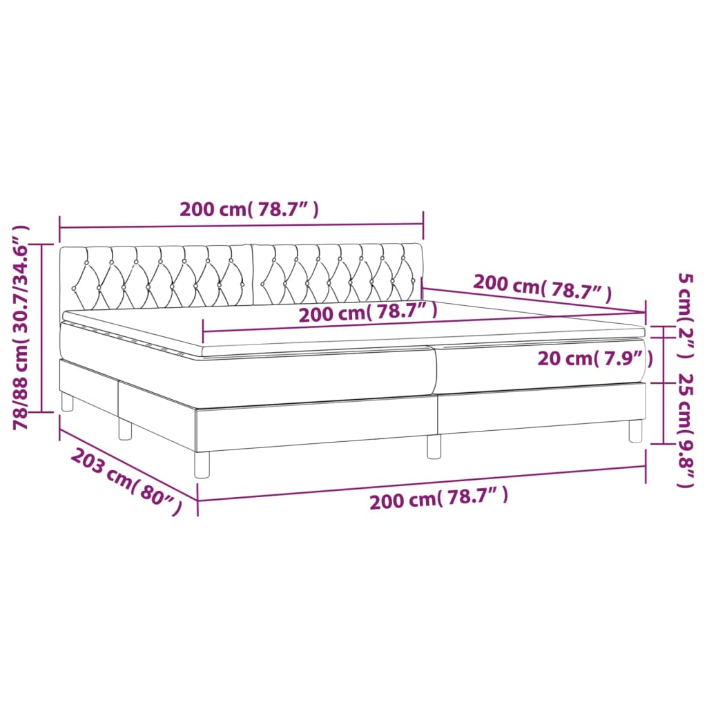 Sommier à lattes de lit matelas LED Gris clair 200x200 cm Tissu