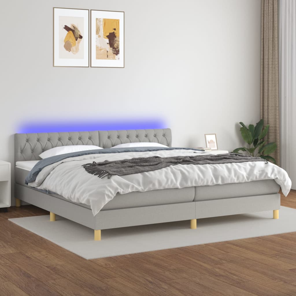 Sommier à lattes de lit matelas LED Gris clair 200x200 cm Tissu