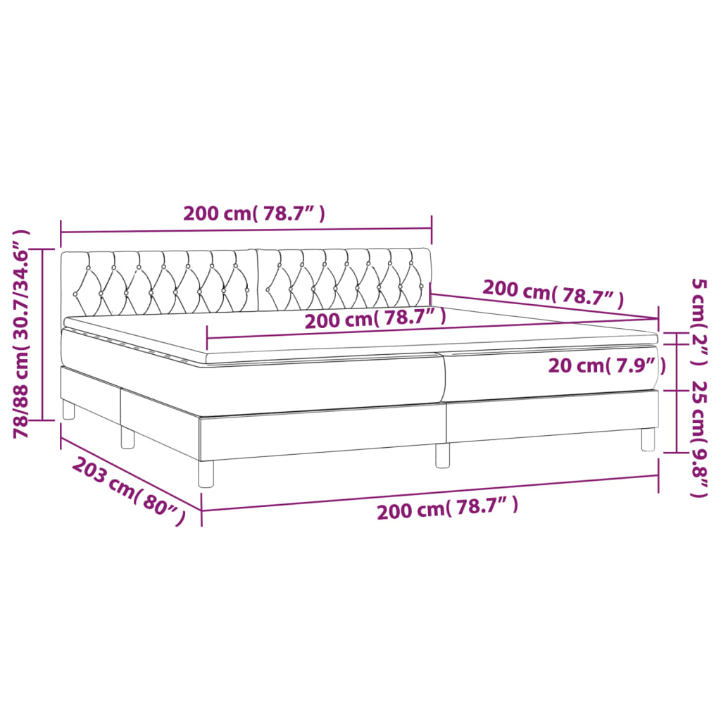 Sommier à lattes de lit et matelas et LED Gris foncé 200x200 cm