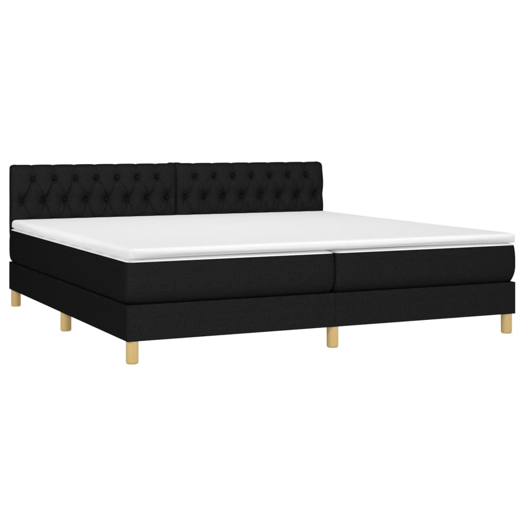 Sommier à lattes de lit et matelas et LED Noir 200x200 cm Tissu