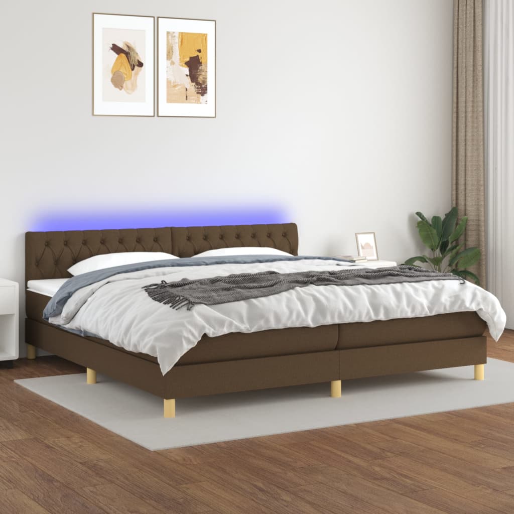 Sommier à lattes de lit matelas et LED Marron foncé 200x200 cm