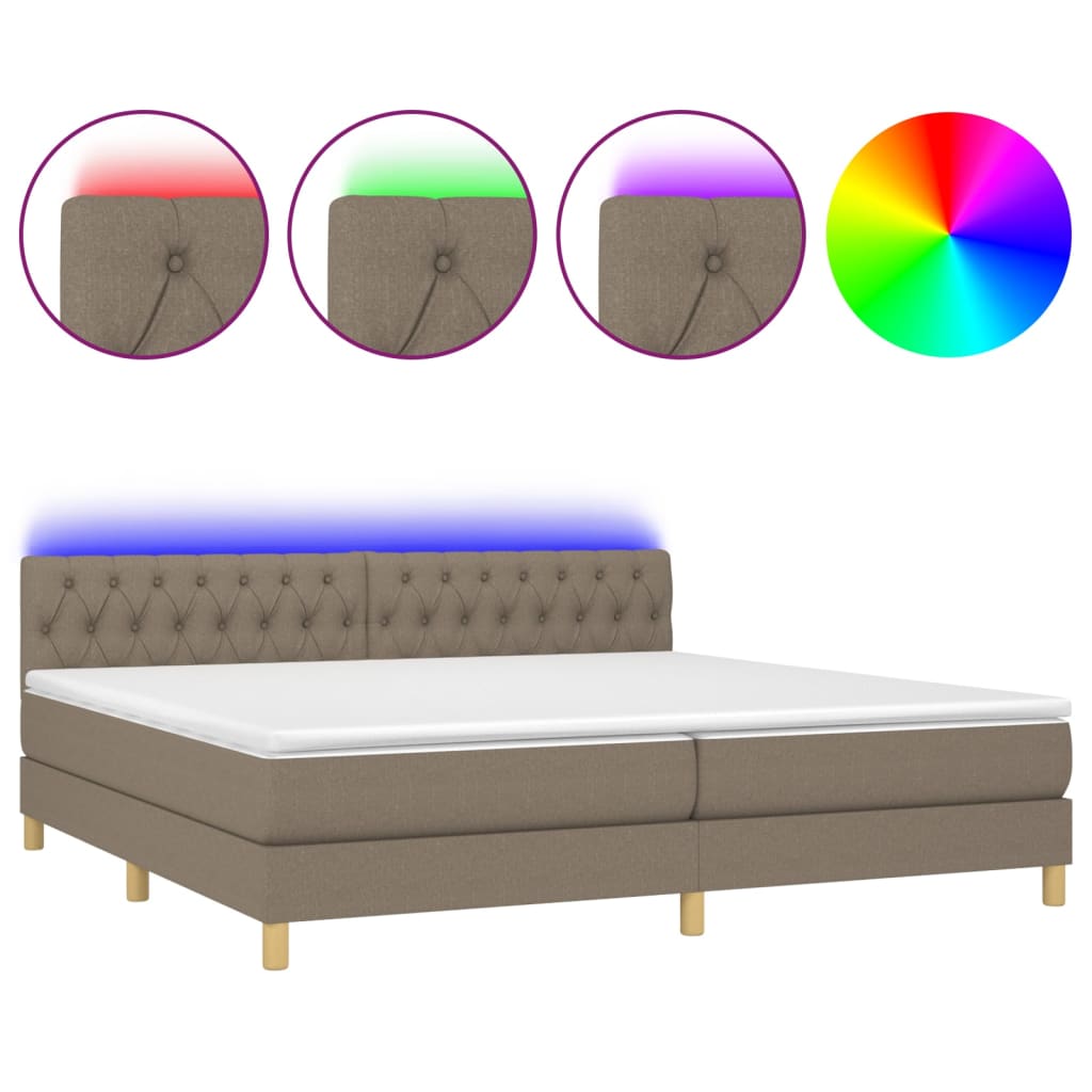 Sommier à lattes de lit et matelas et LED Taupe 200x200cm Tissu